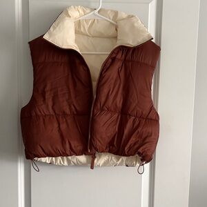 Reversible Brown and Cream Cropped Puffer Vest